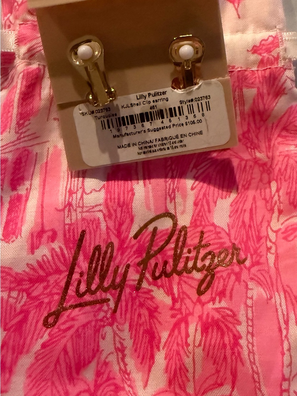 Lilly Pulitzer Kenneth Jay Lane turquoise shell clip Statement Earrings, NWT - Picture 4 of 4